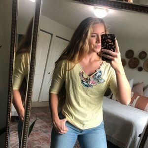 Chelsea & Violet Boho Patchwork Neckline Top